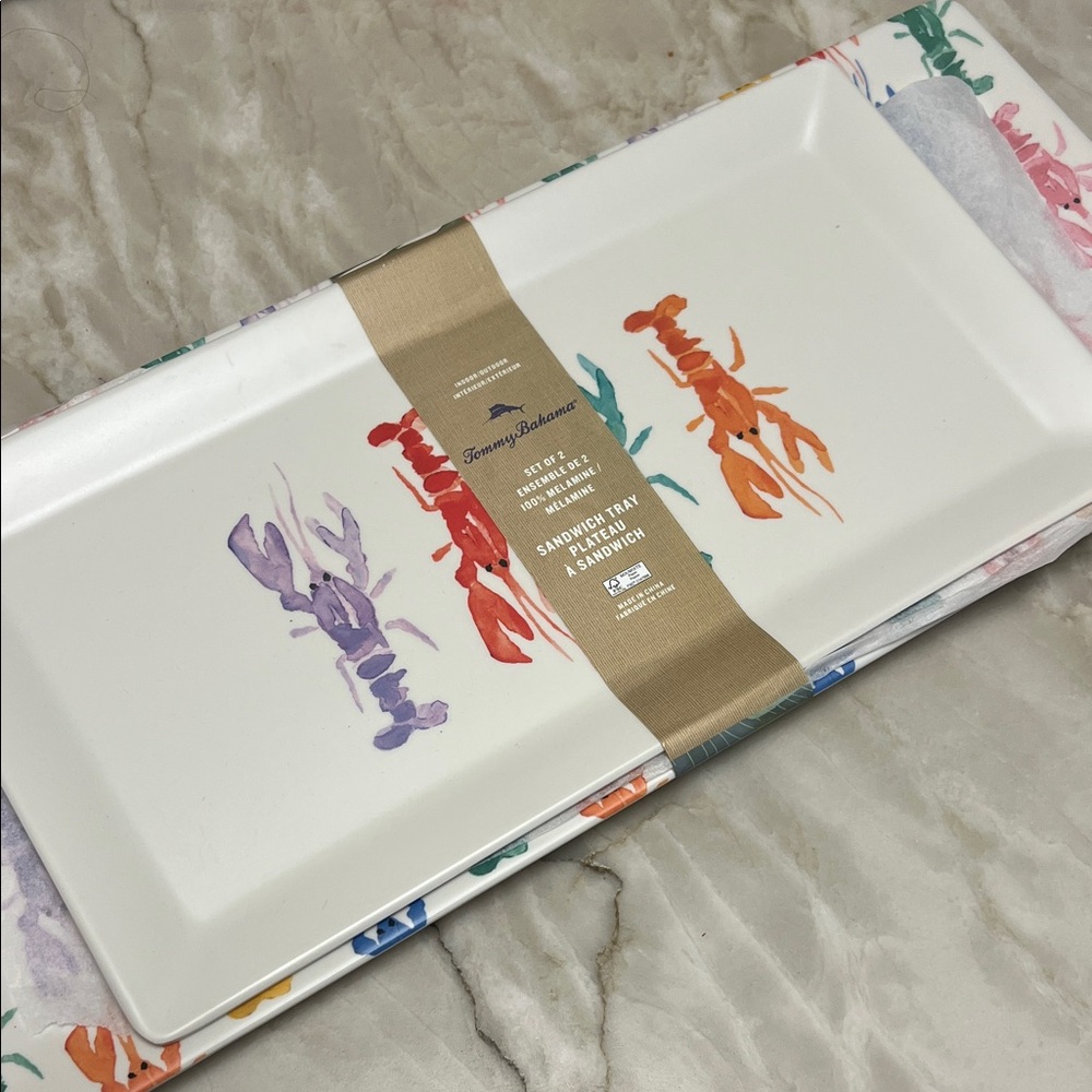 Tommy Bahama Melamine Lobster or Crawfish Sandwhich Trays,  Set of 2, New.